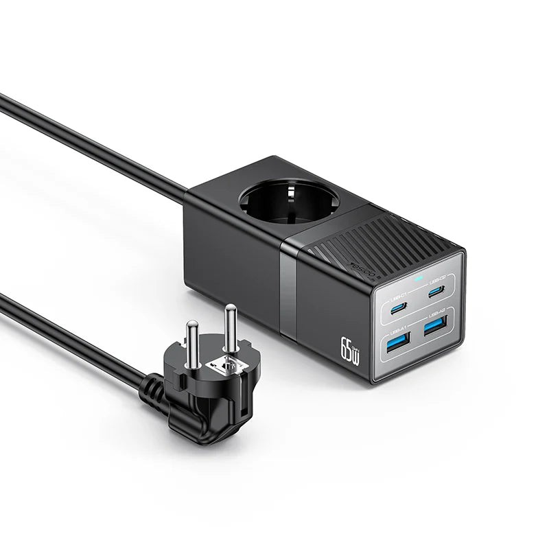 YESIDO 5 in European Fireproof PC 65W+2500W GaN Fast Charging Power Socket MC36
