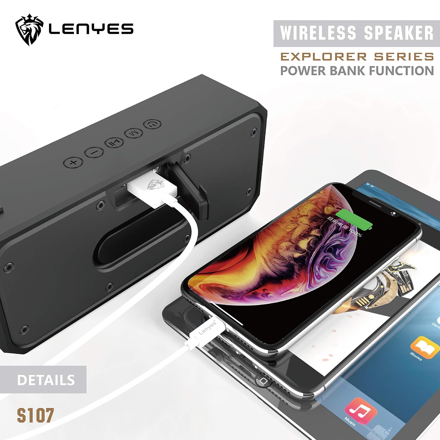 Lenyes Bluetooth 5.3 20W IPX6 Portable Speaker S107