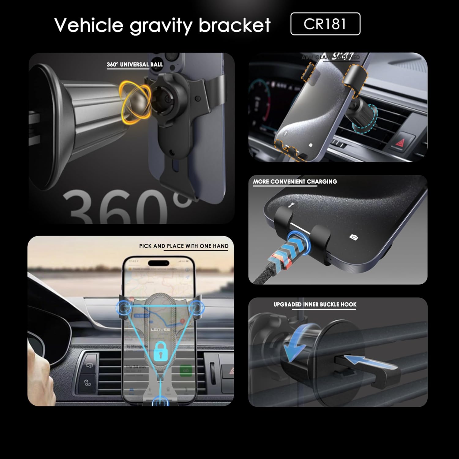 Lenyes Gravity Air-Vent Car Phone Holder CR181