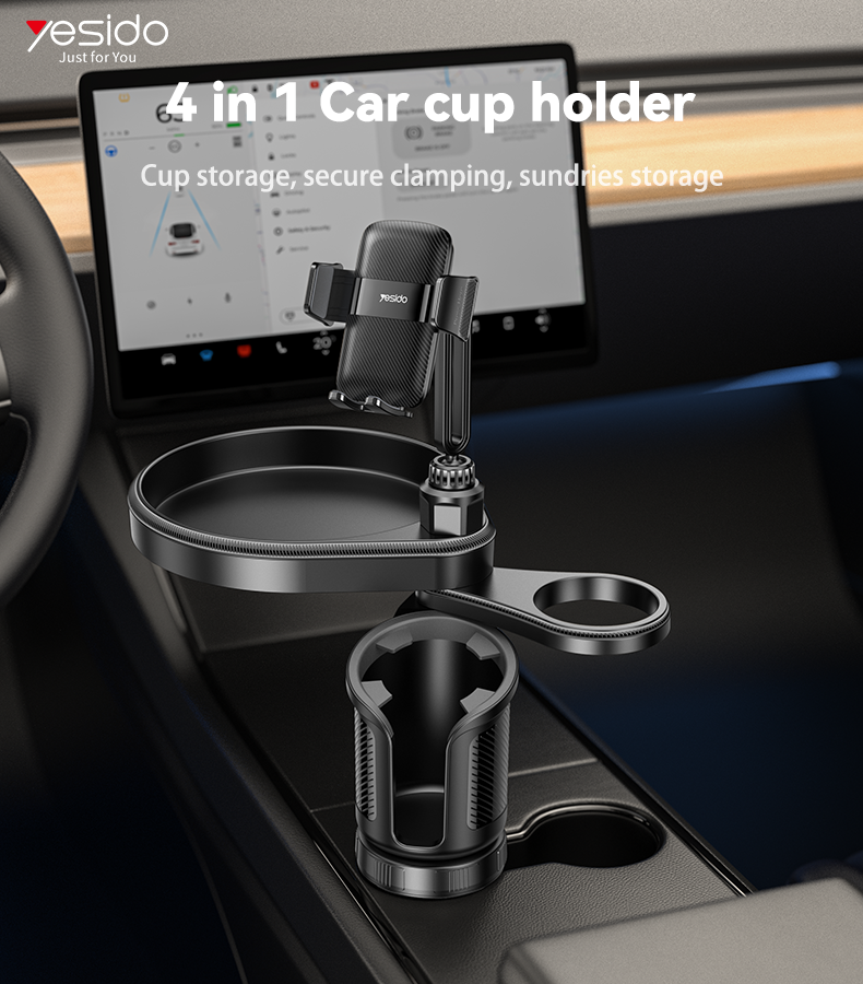 YESIDO 4 in1 Rotating Phone Mount Multifunctional Car Cup Phone Holder C274