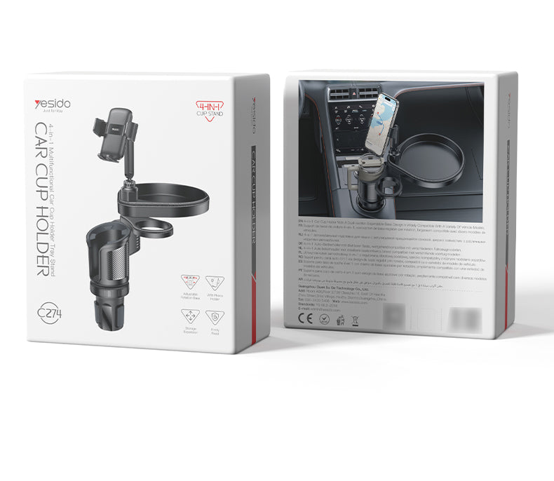 YESIDO 4 in1 Rotating Phone Mount Multifunctional Car Cup Phone Holder C274