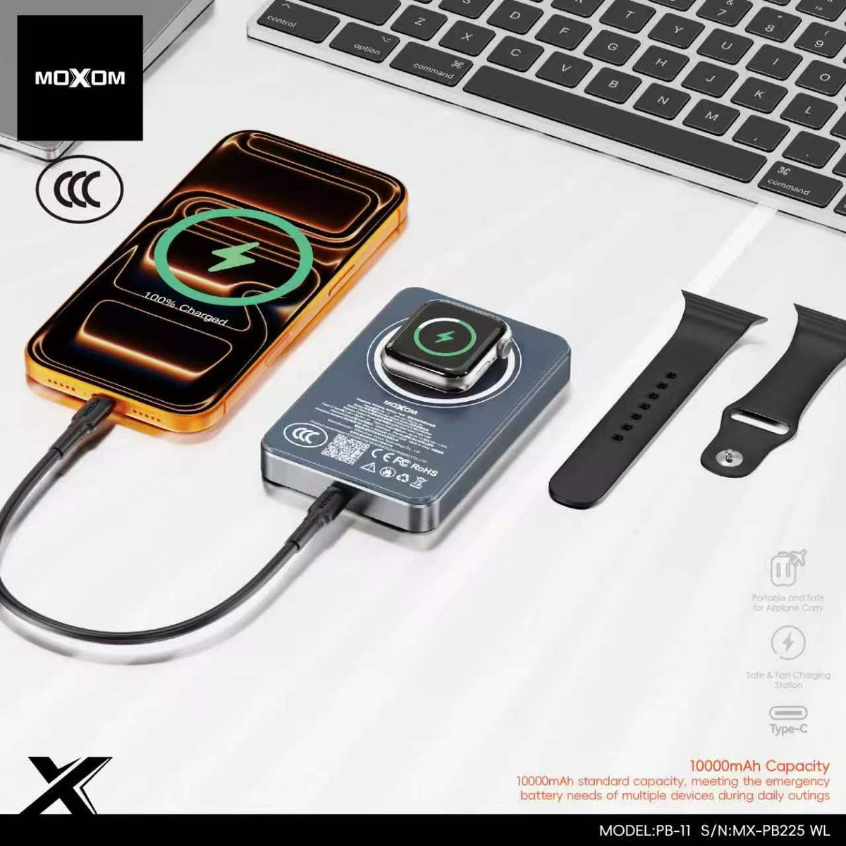 MOXOM Smart Display 10000mAh Wireless Power Bank MX-PB225 WL