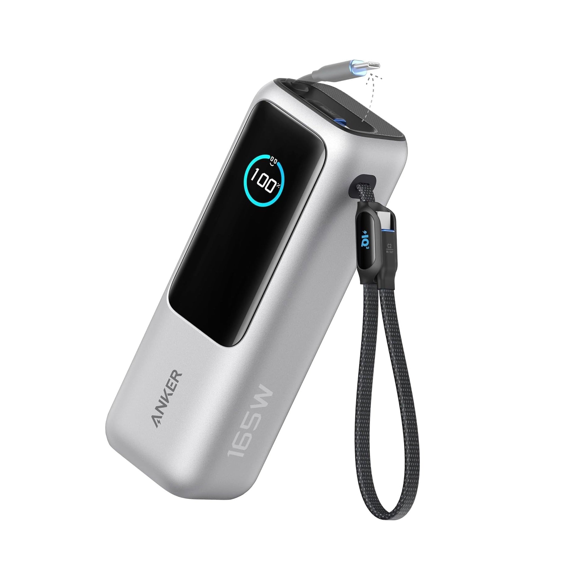 Anker Laptop Power Bank 25K, 165W, Built-In and Retractable Cables