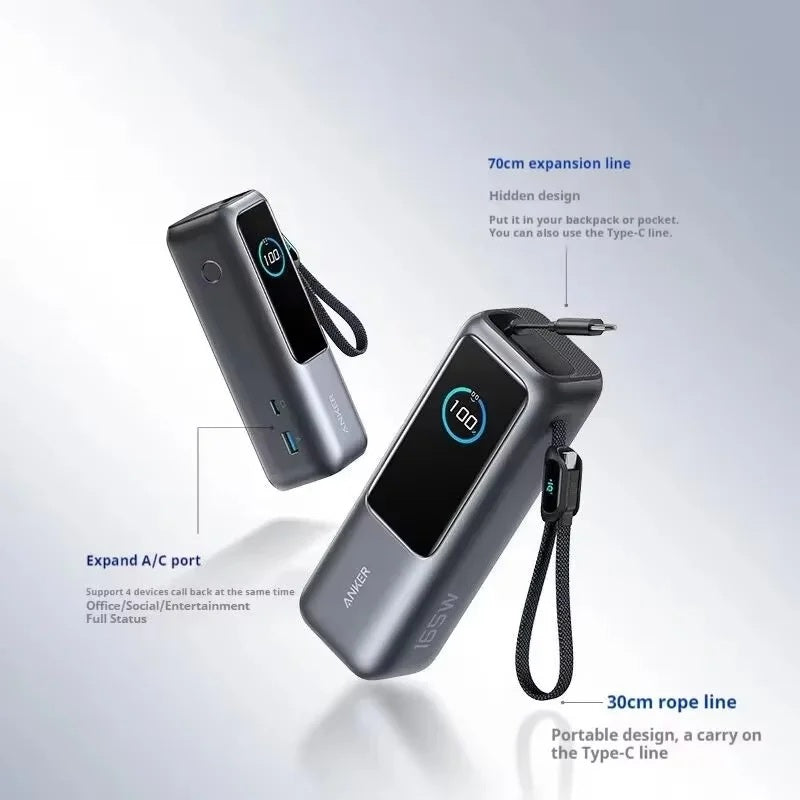 Anker Laptop Power Bank 25K, 165W, Built-In and Retractable Cables