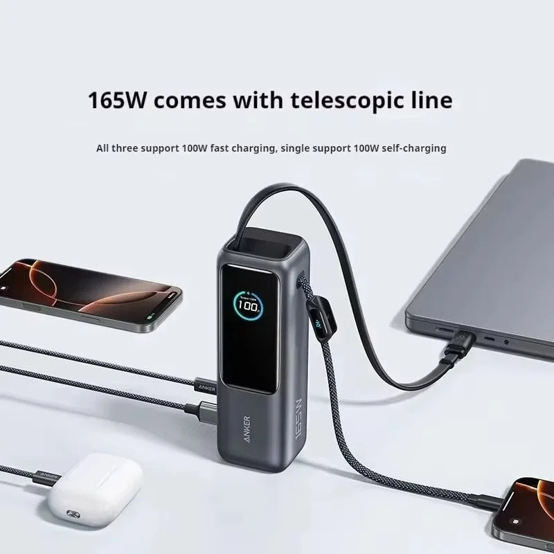 Anker Laptop Power Bank 25K, 165W, Built-In and Retractable Cables