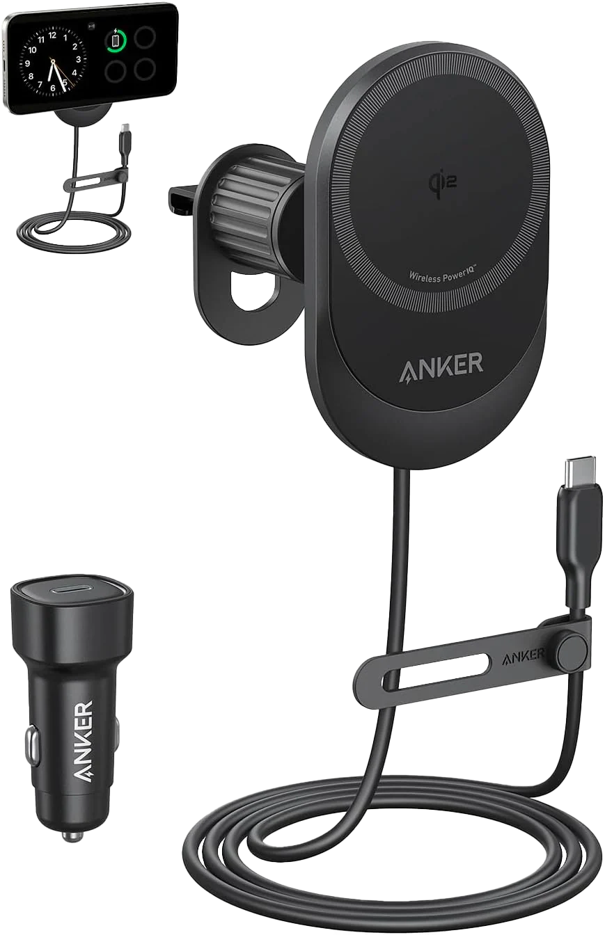 Anker MagGo Wireless Car Charger Pad, Built-In USB-C Cable B2932