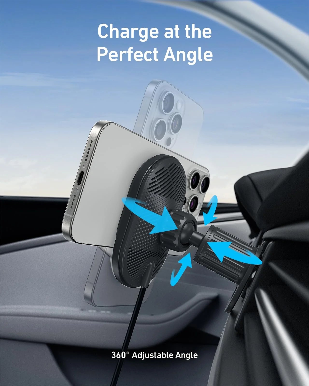 Anker MagGo Wireless Car Charger Pad, Built-In USB-C Cable B2932