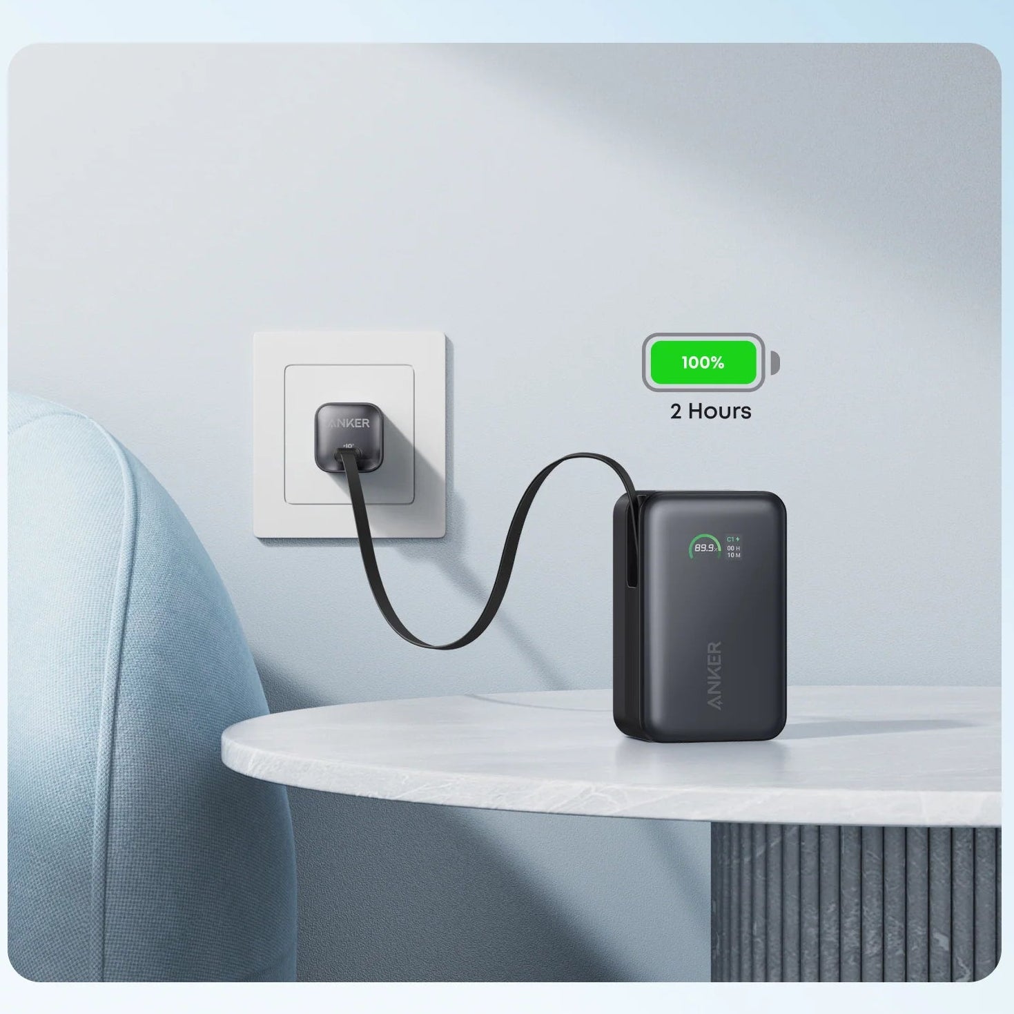 Anker Nano Power Bank (10K, 45W, Built-In Retractable USB-C Cable) A1638P11 - Three