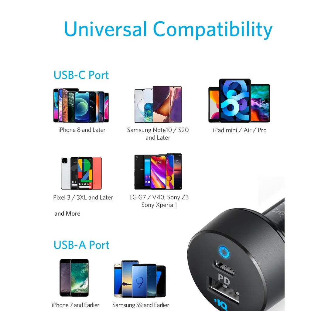 Anker PowerDrive PD+ 2 35W (20W PD+15W) USB C Car Charger A2732