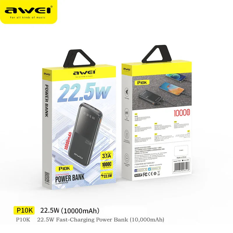 Awei Power Bank 10000mah Fast Charging P10k