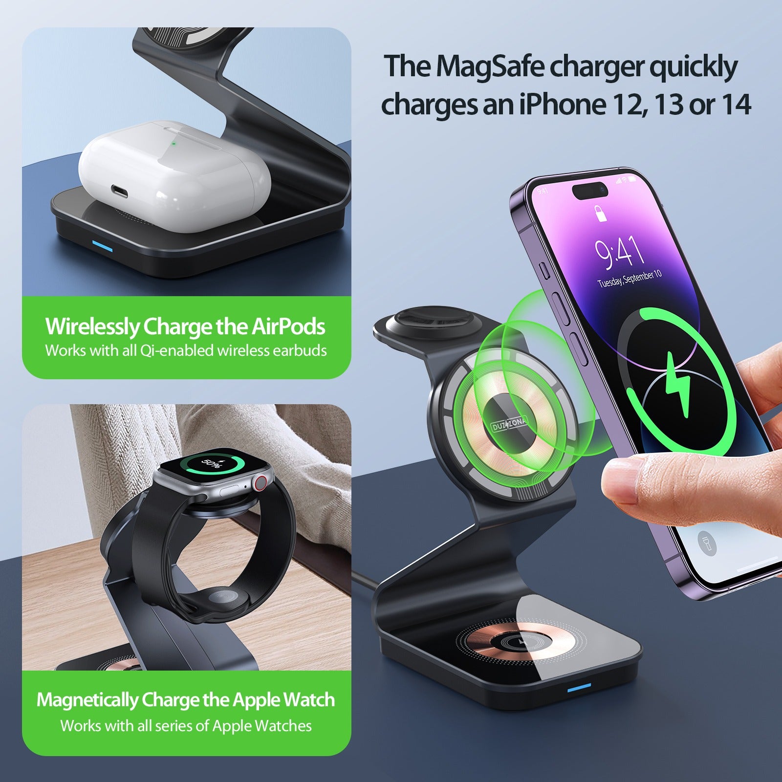 Duzzona 3 in 1 Transparent Wireless Charger Stand W15