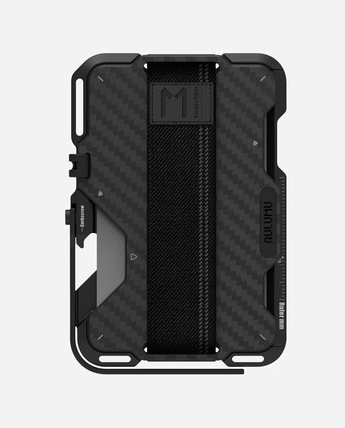 Black rugged phone case with carbon fiber texture on a white background
