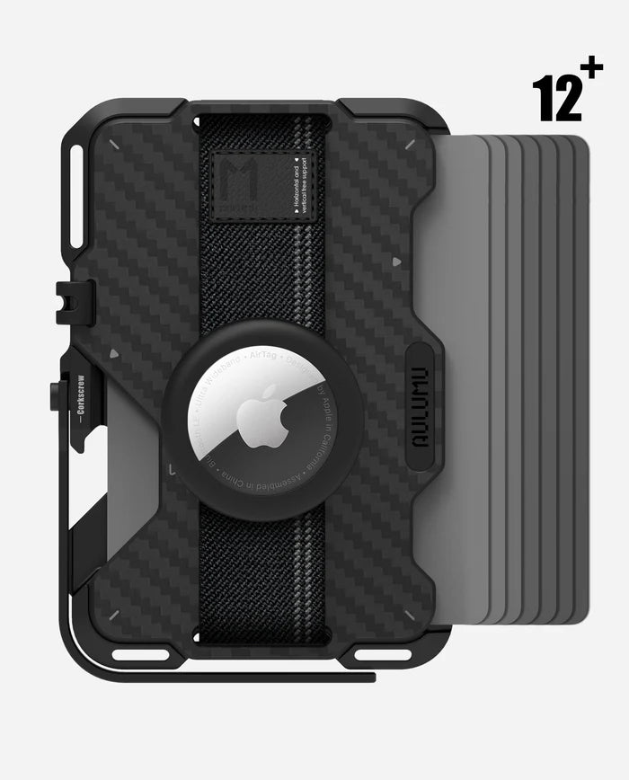 Phone case with carbon fiber texture and Apple logo on a white background