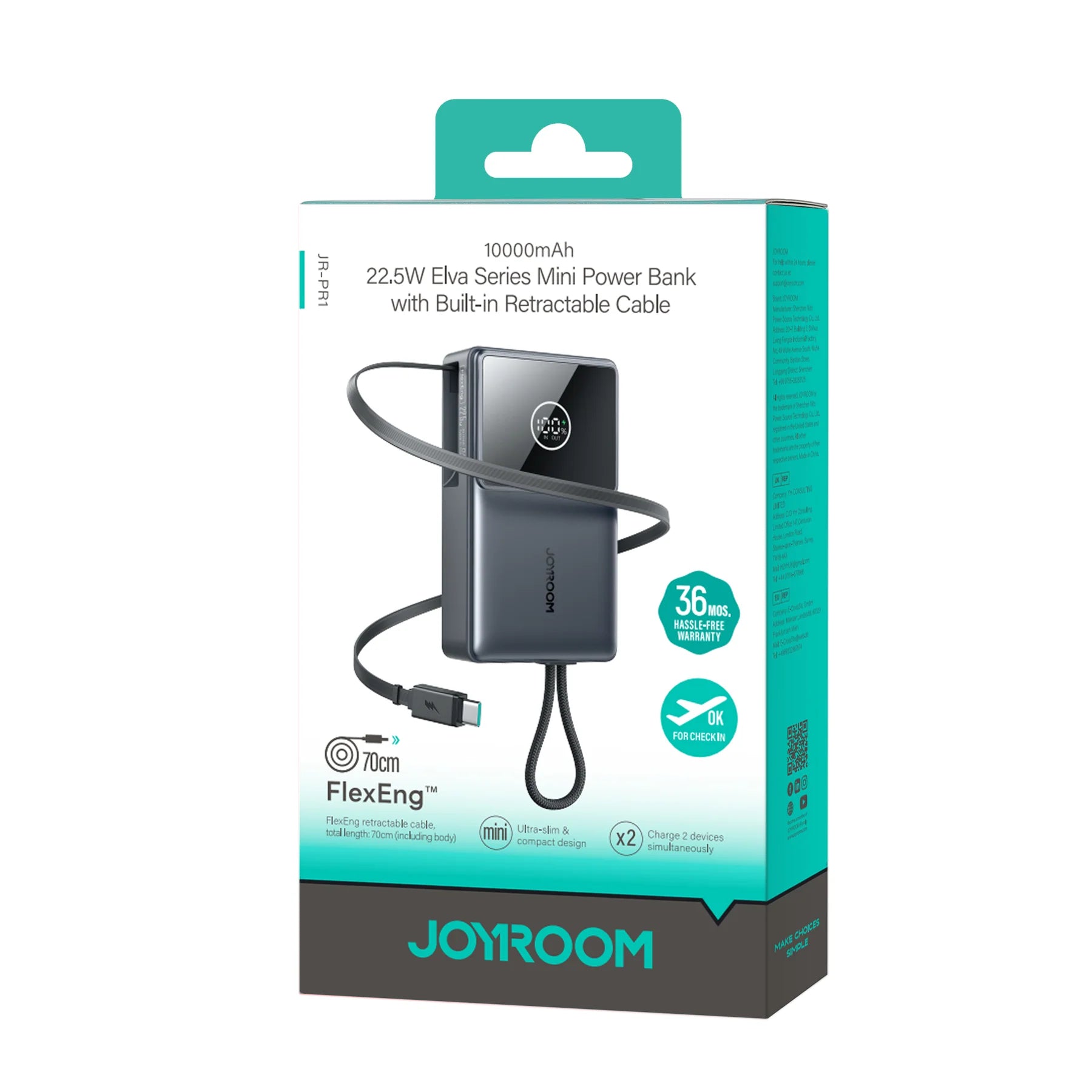 Joyroom 22.5W Built-in Retractable Cable Powerbank 10000mAh JR-PR1