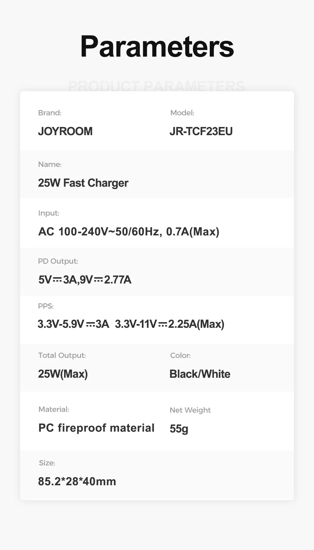 Joyroom 25W Charger JR-TCF23