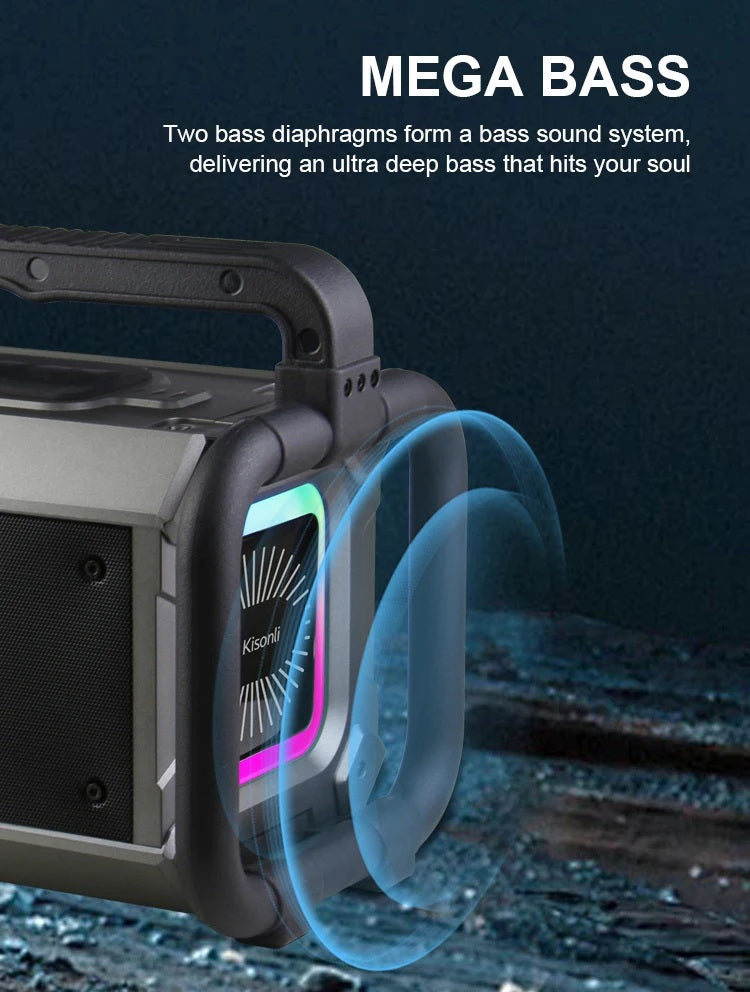 Kisonli Powerful 80W Portable Wireless 8000 mAh Outdoor Party Bass Hi-Fi Speaker with RGB Light K9