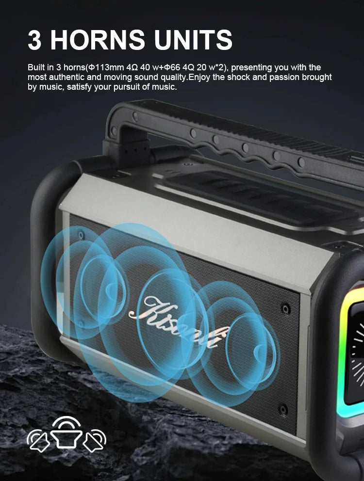 Kisonli Powerful 80W Portable Wireless 8000 mAh Outdoor Party Bass Hi-Fi Speaker with RGB Light K9