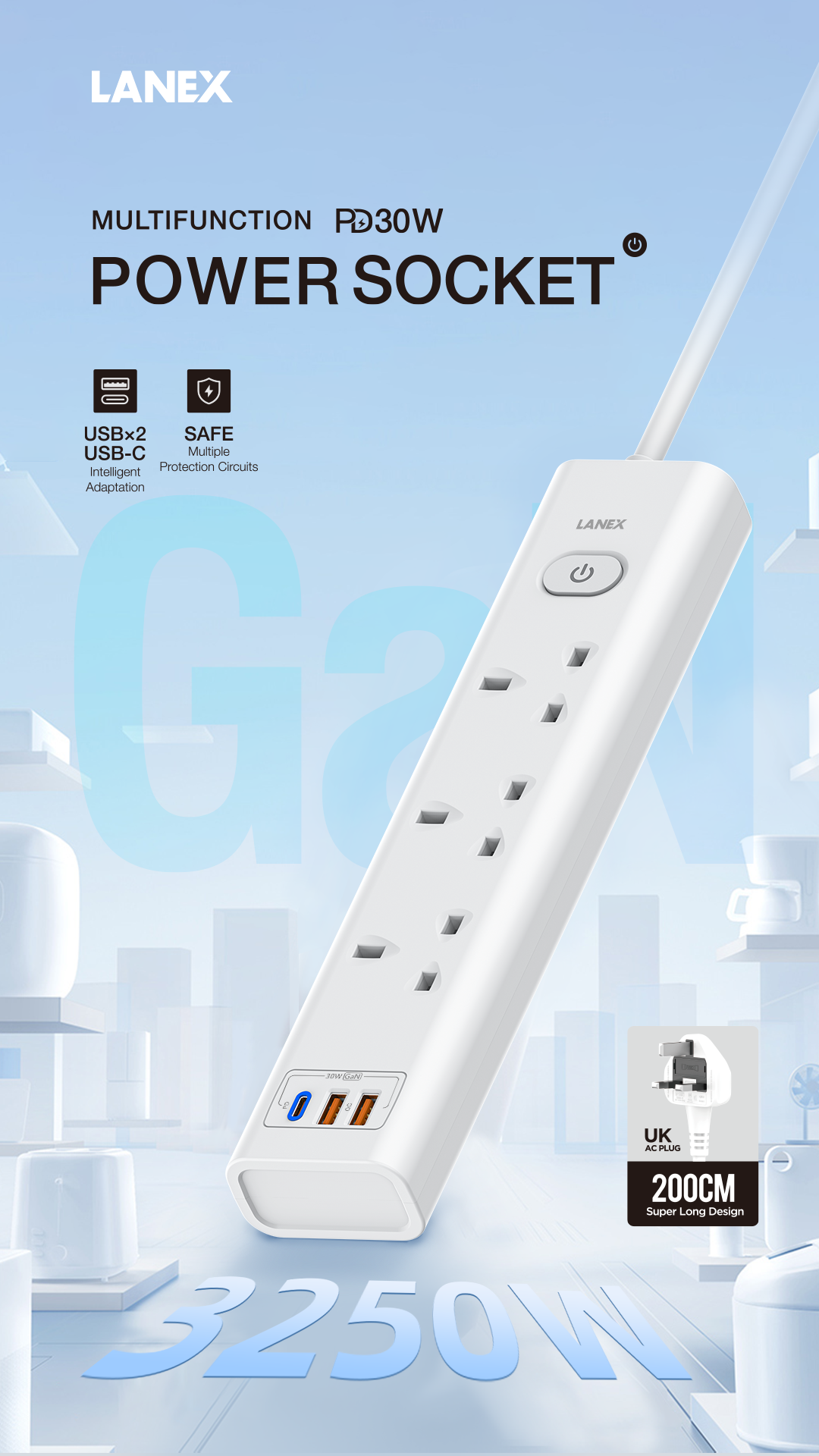 LANEX GAN Multifunction Power Socket LC68U