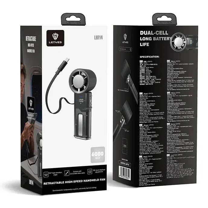 Lenyes 6000mAh 100-Speed Ice Cooling Handheld Fan LHF114
