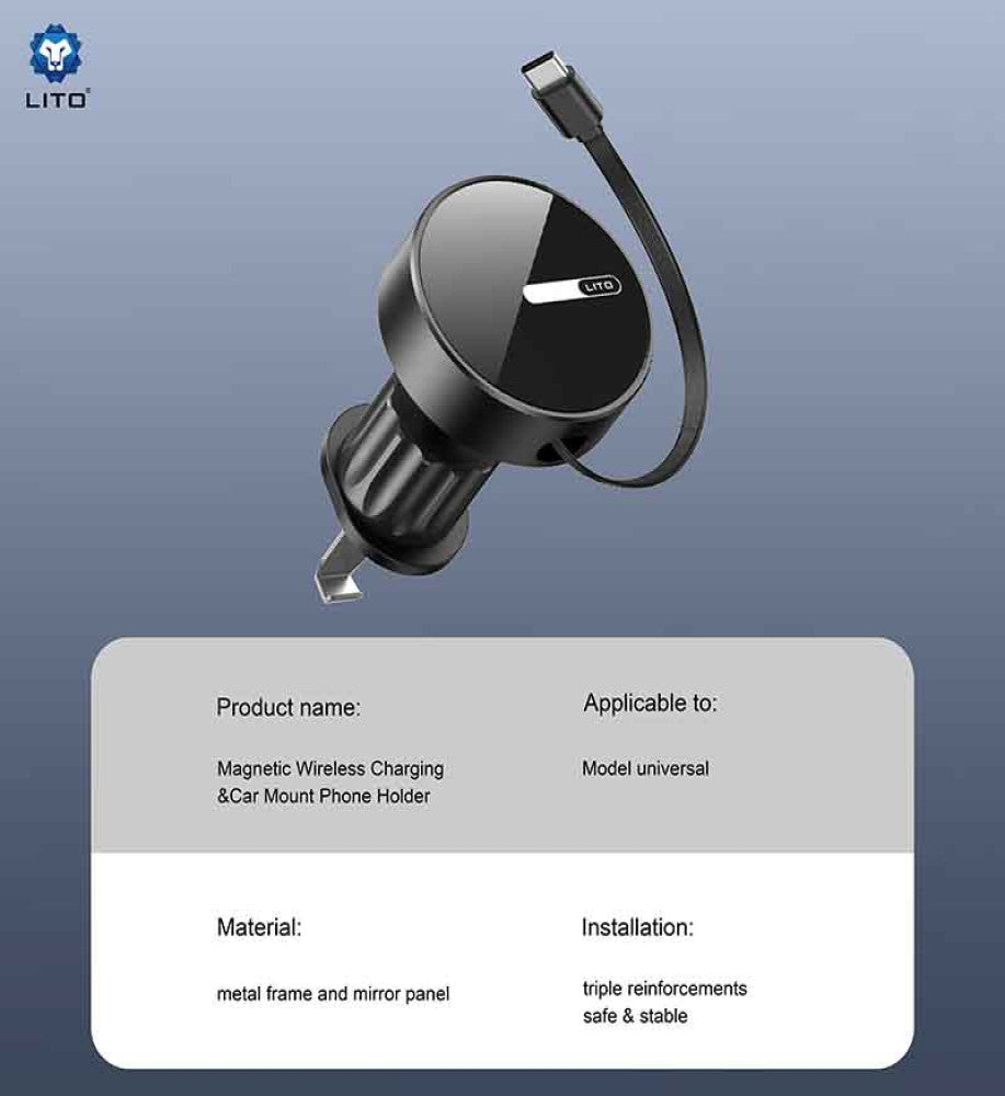 LITO 15W Magnetic Wireless Charging Car Mount Phone Holder LT-W06