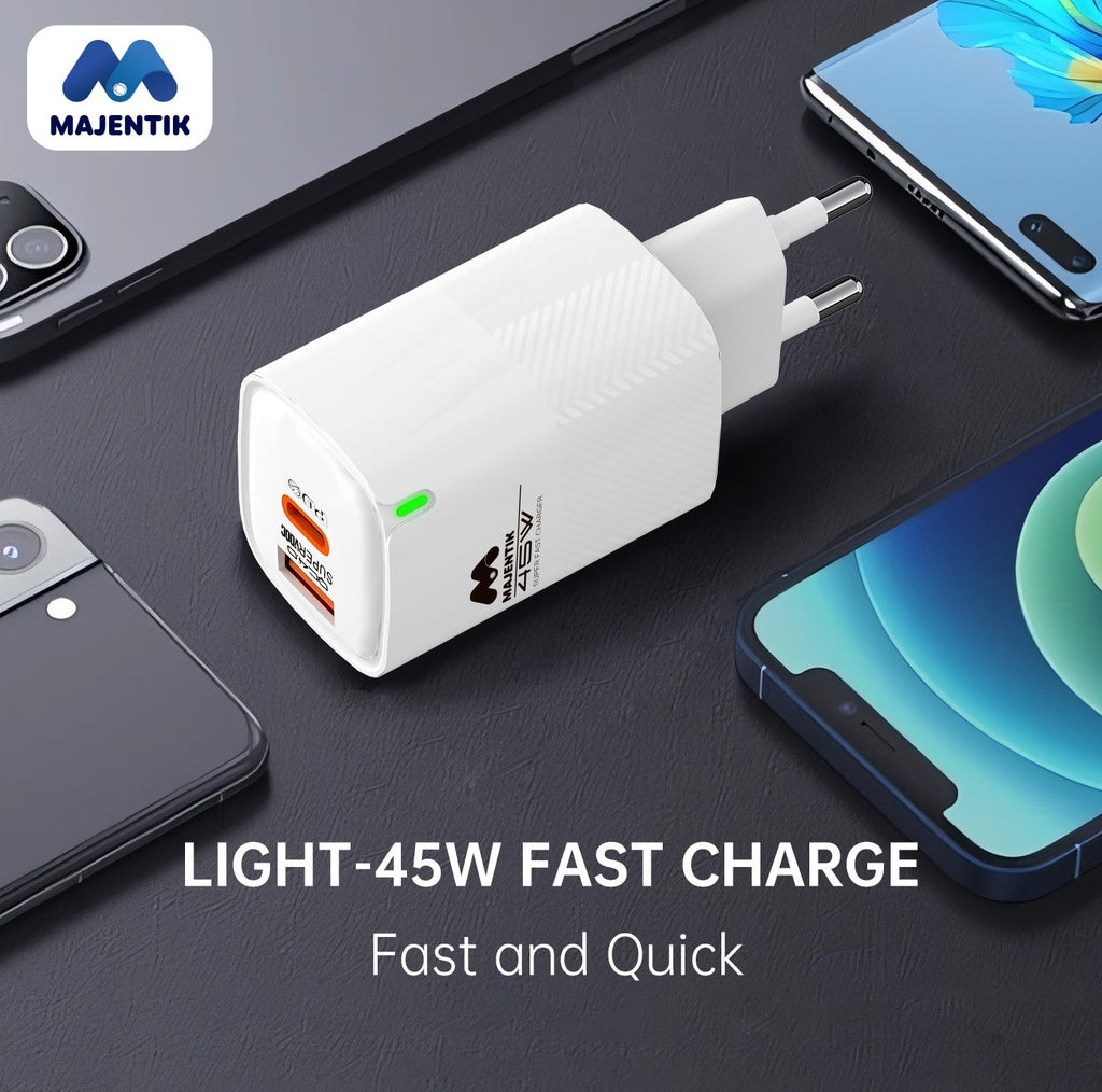 Majentik Fast Charger Adapter USB-A + USB-C 45W MC-004