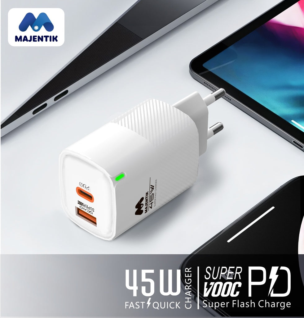 Majentik Fast Charger Adapter USB-A + USB-C 45W MC-004