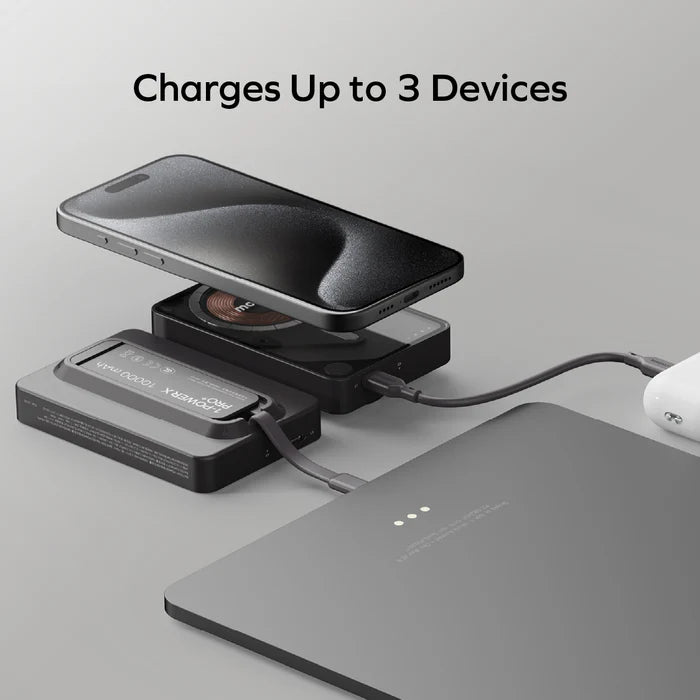 Momax Power X Pro+ Magnetic Wireless Power Bank 10000mAh With Built-In USB-C Cable