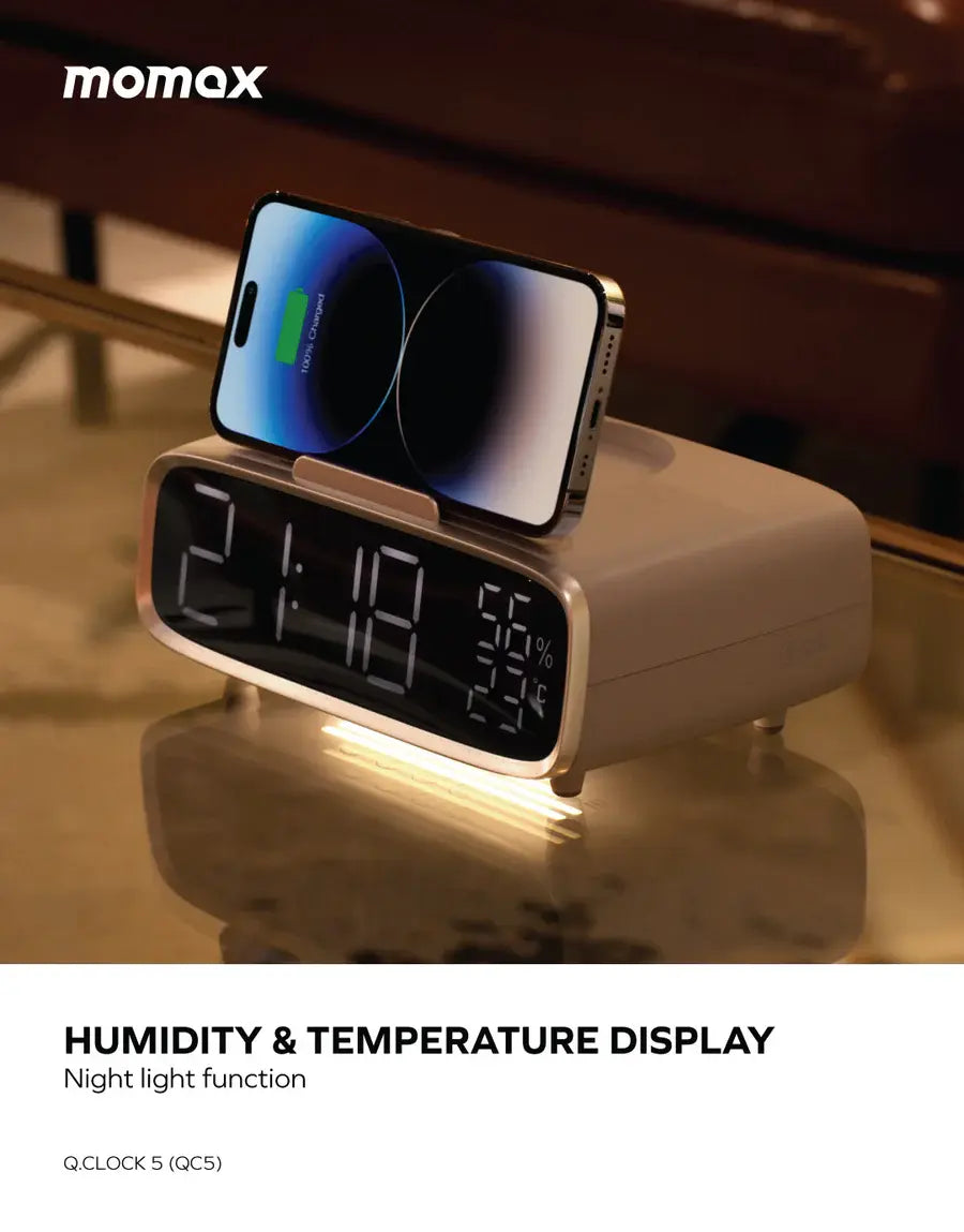 Momax Q.Clock5 Digital Clock with Wireless Charging