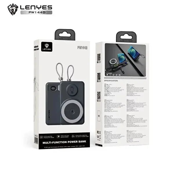 Lenyes 10000mAh 22.5W Dual Built-In Cable MagSafe Watch Charger Power Bank PW144D