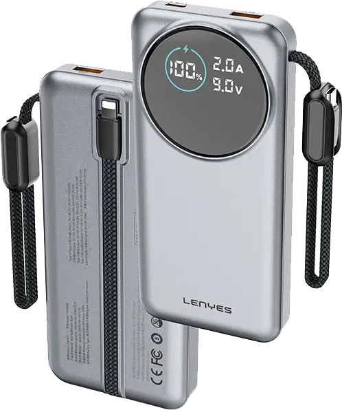 Lenyes 10000mAh 22.5W Built-In Lightning Cable Digital Display Power Bank PX1004D