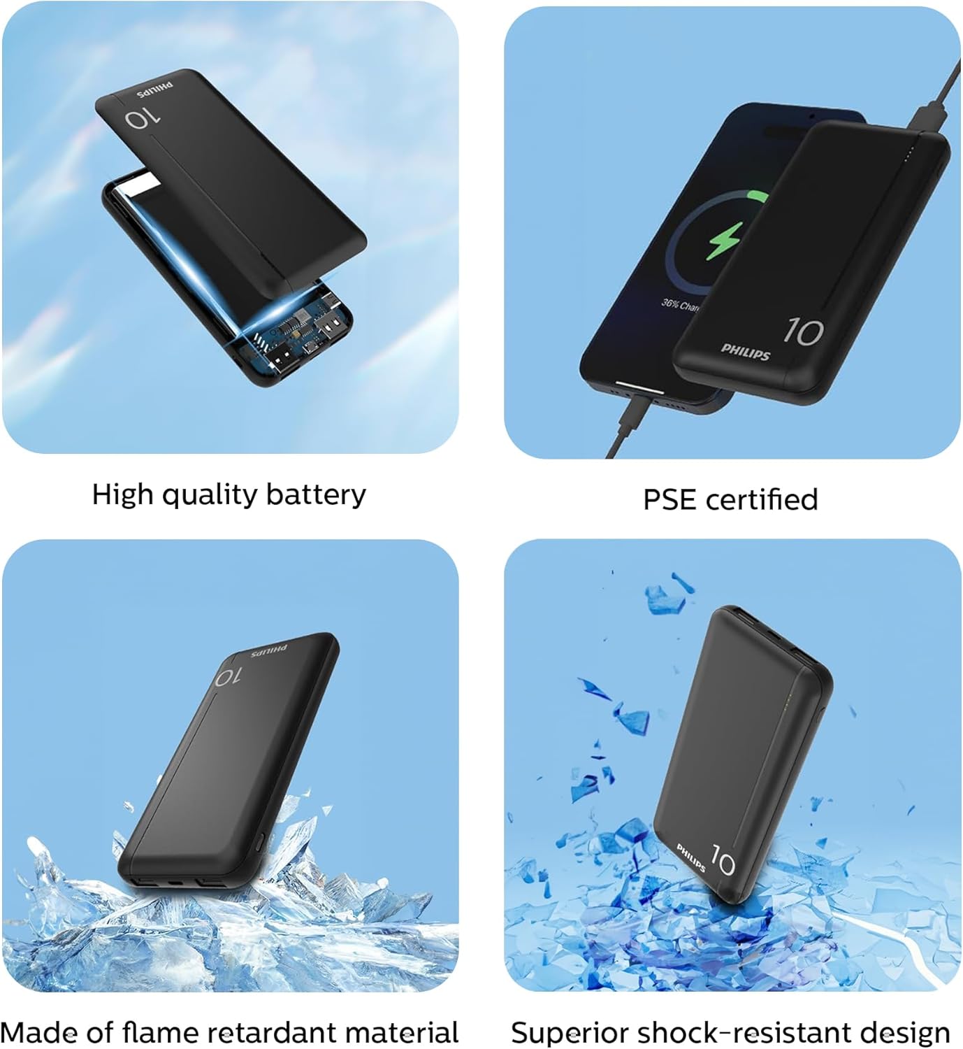 Philips Power Bank 10000 mAh with 2 USB A and USB C (PD) Port DLP1812PB
