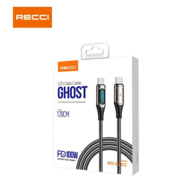 Recci Led Type-C to Type-C 150cm Data Cable PD 100w RTC-P21CC