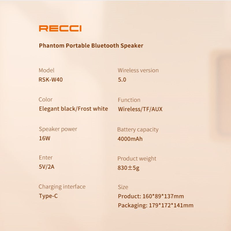 Recci Phantom Wireless RGB Speaker RSK-W40