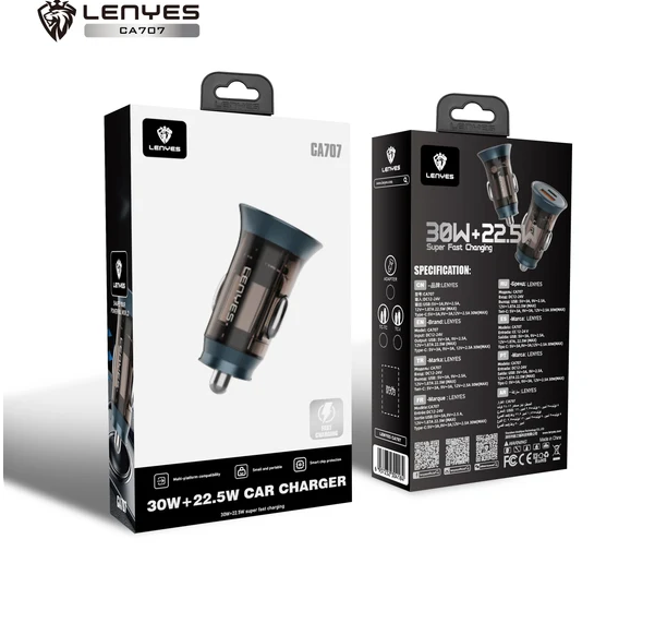 Lenyes 20W Type-C USB Dual-Port Mini Car Charger CA707