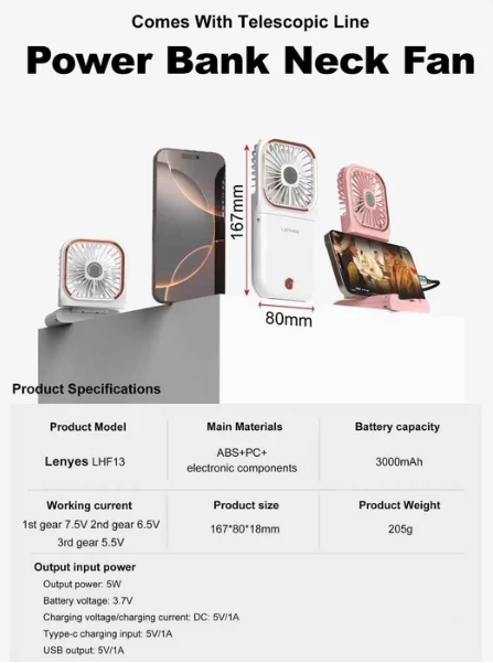Lenyes 3000mAh Foldable Power Bank Phone Holder Fan LHF13