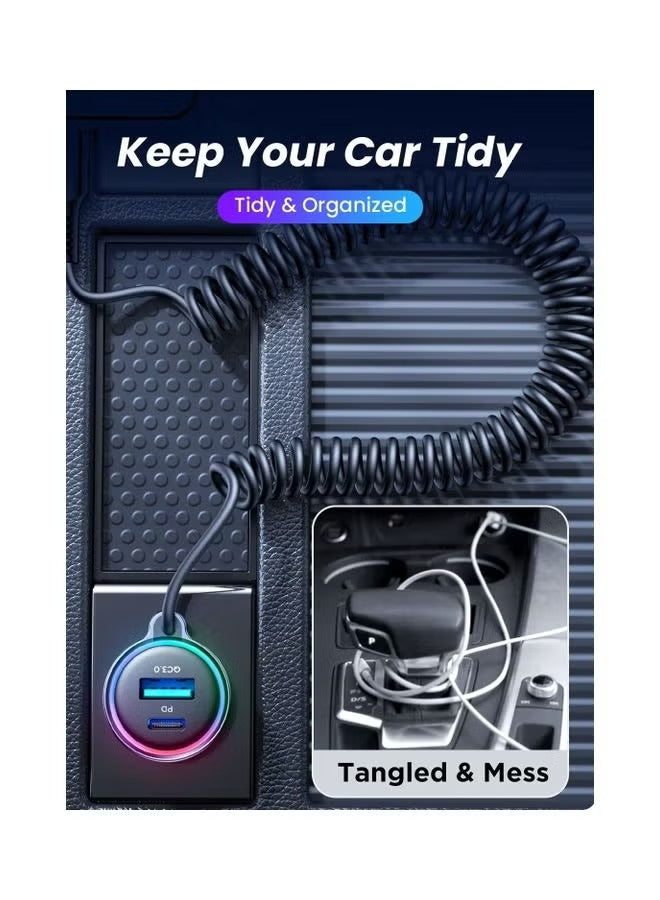 JOYROOM USB C Car Charger 60W Super Fast PD QC3.0 With 5ft 30W Type C Coiled Cable