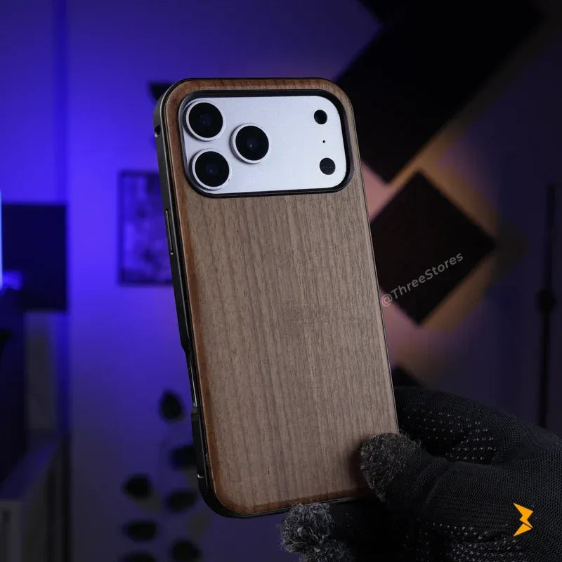 Wood Metal Frame Magsafe Case iPhone 17 Pro Max - Three