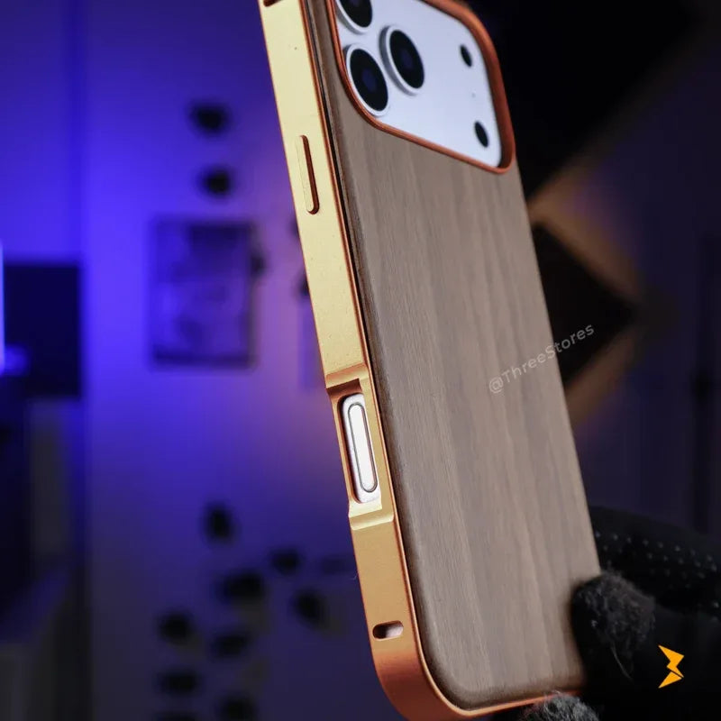 Wood Metal Frame Magsafe Case iPhone 17 Pro Max - Three