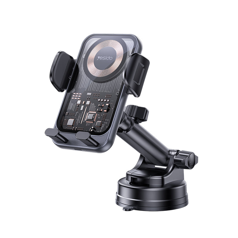 Yesido 360 Rotation Electric Locking 15W Wireless Fast Charging Transparent Car Phone Holder C307