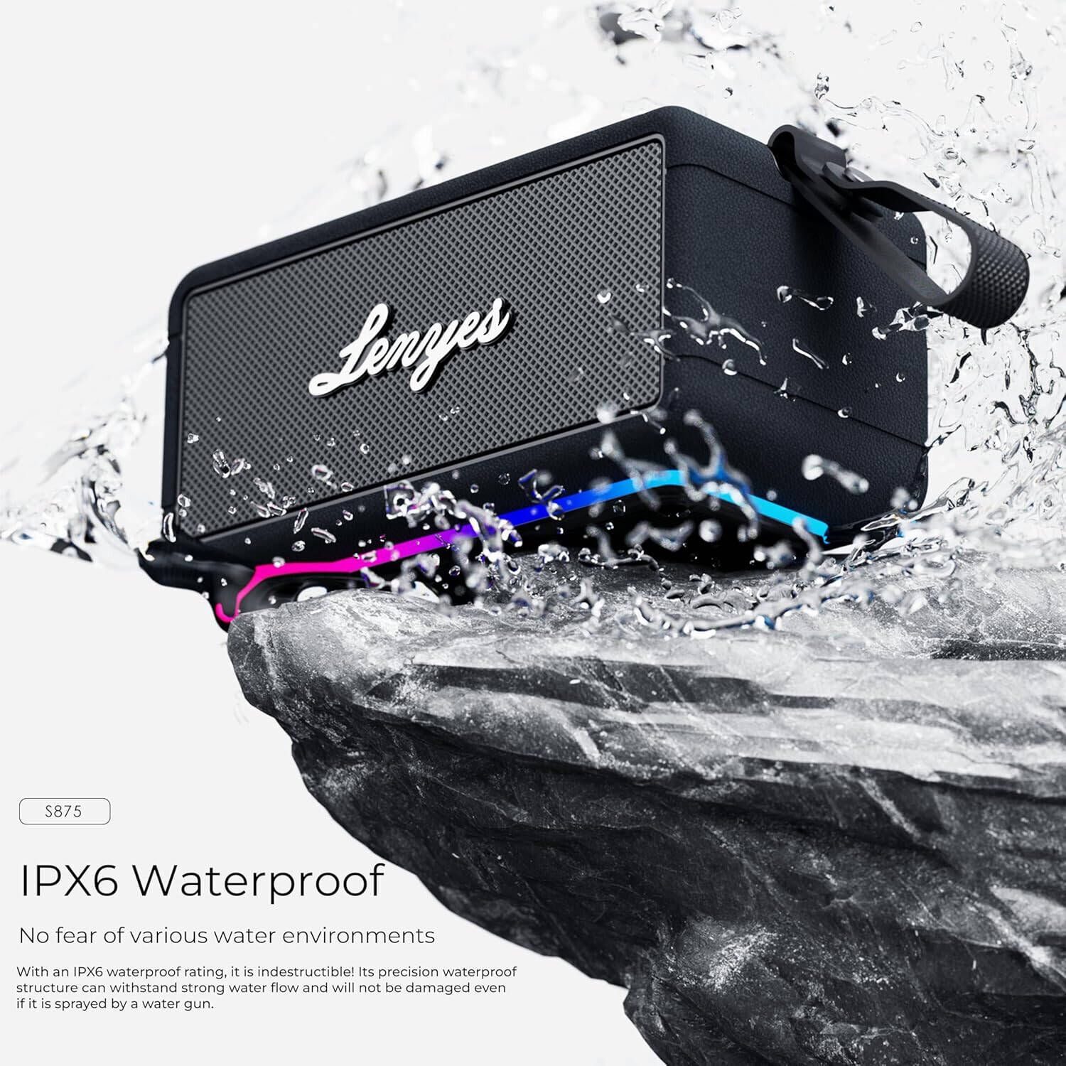Lenyes Bluetooth 5.3 40W RGB IPX6 Portable Speaker S875
