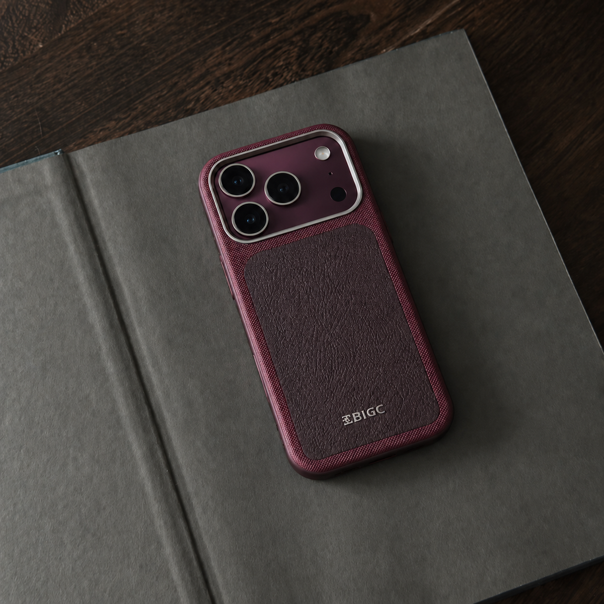 BIGC Burgundy Leather Case iPhone 18 Pro Max