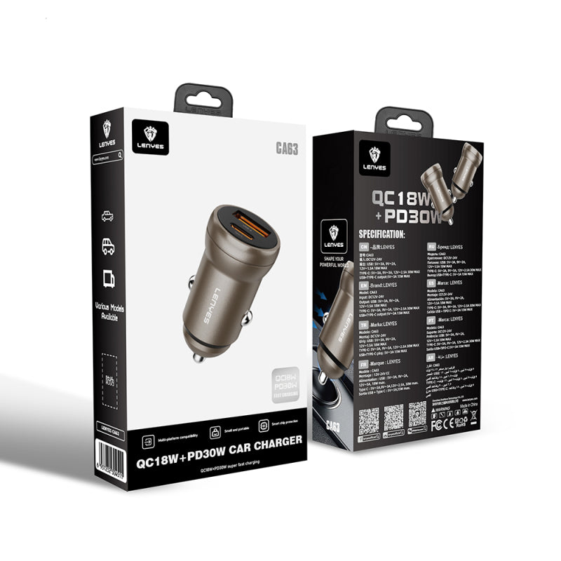 Lenyes 48W PD QC3.0 Dual-Port Car Charger CA63