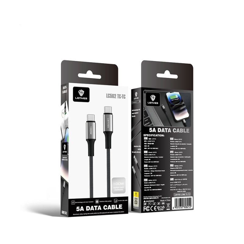 Lenyes Type-C to Type-C 100W Aluminum Alloy Fast Charging Data Cable LC562 TCTC
