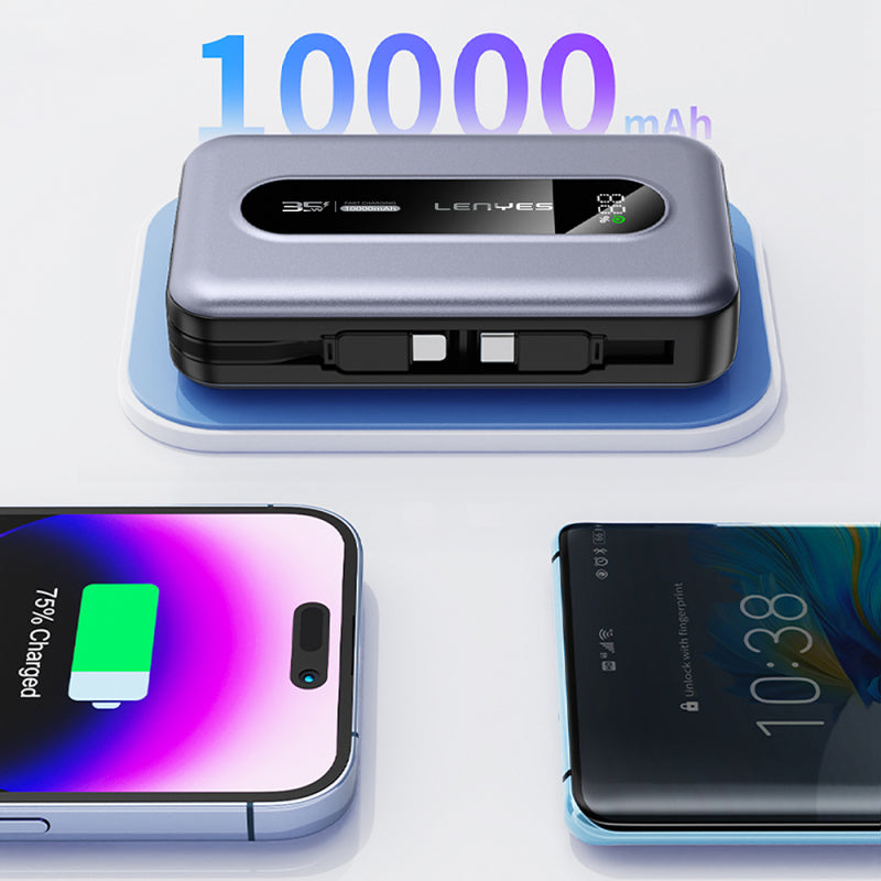Lenyes 10000mAh 35W Dual Retractable Cable Digital Display Power Bank PX1002D