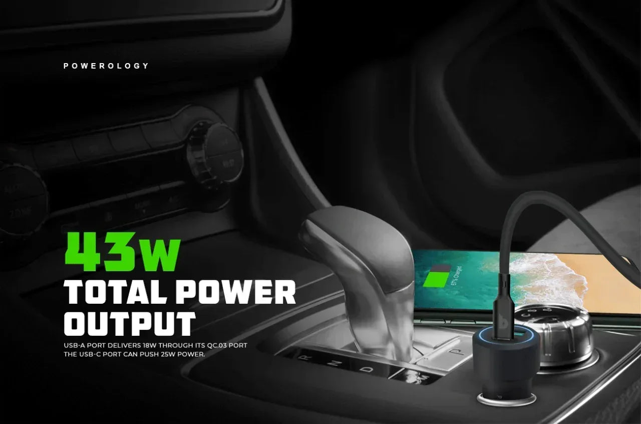 Powerology Aluminum Ultra-Quick 43W Car Charger - Three